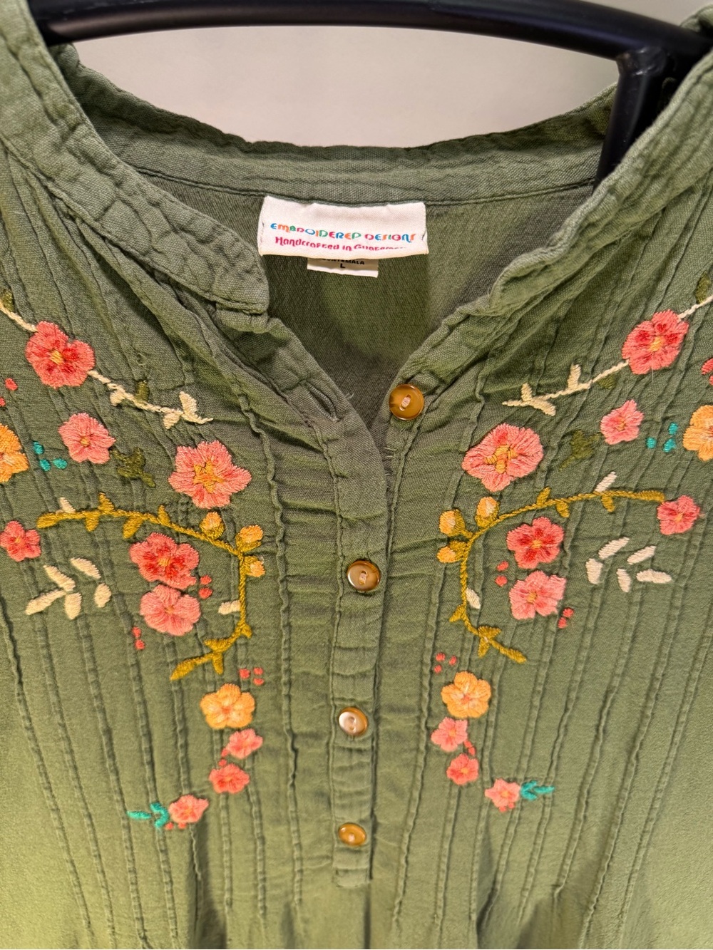 Embroidered Olive Green Women's Tunic Top - Picture 4 of 4